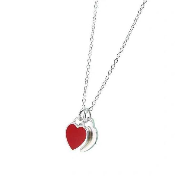 

designertiffy enamel love necklace 925 sterling silver plated 18k gold tipped drop gel blue red pink heart-shaped two heart pendant, Black
