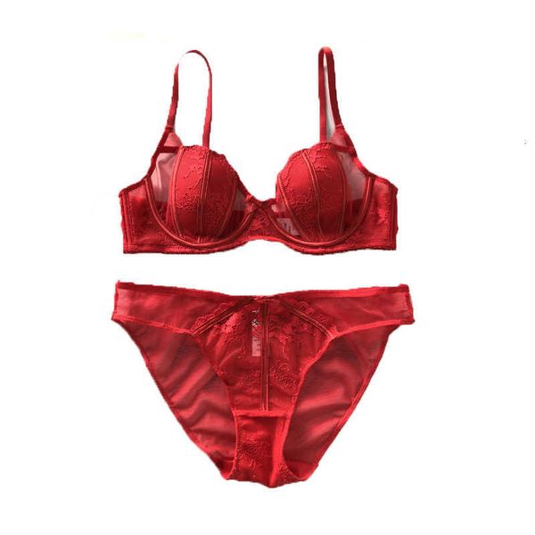 

lace new underwear women's large half cup bra sets french with soft steel ring, Red;black