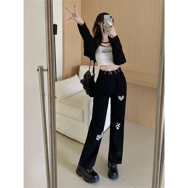 

women's jeans high rise printing casual fashion long female slim fit pants ladies denim trousers vintage woman black 230422, Blue