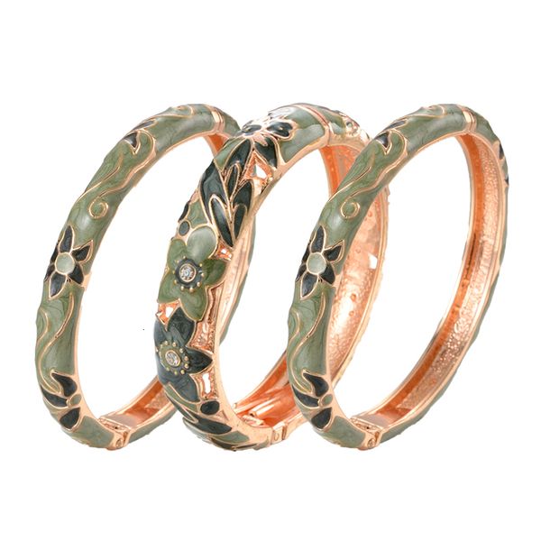 

beaded 3 pcs set cloisonne bangles for women jewelry lady girl women's hand bracelets fashion enamel bangle indian style designer gift, Black
