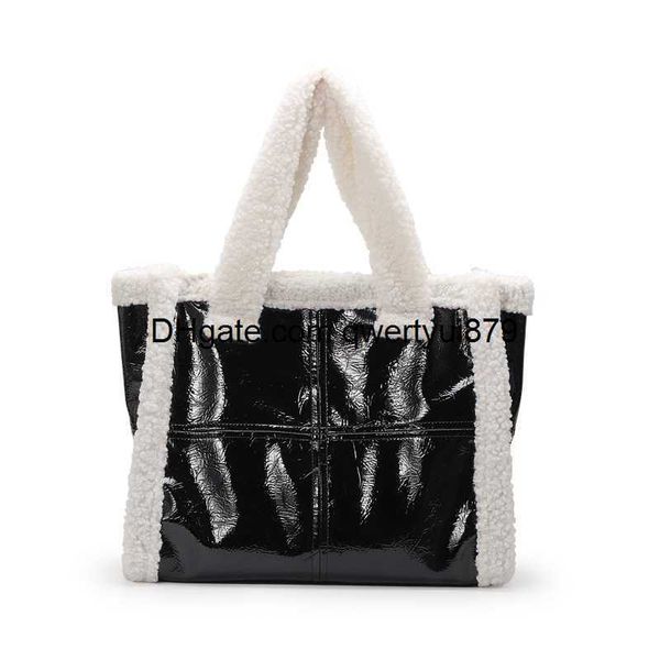 

qwertyui879 shoulder bags large totes winter style sheep fur women's handbags plush pu leather shoulder bag black designer bags for wom
