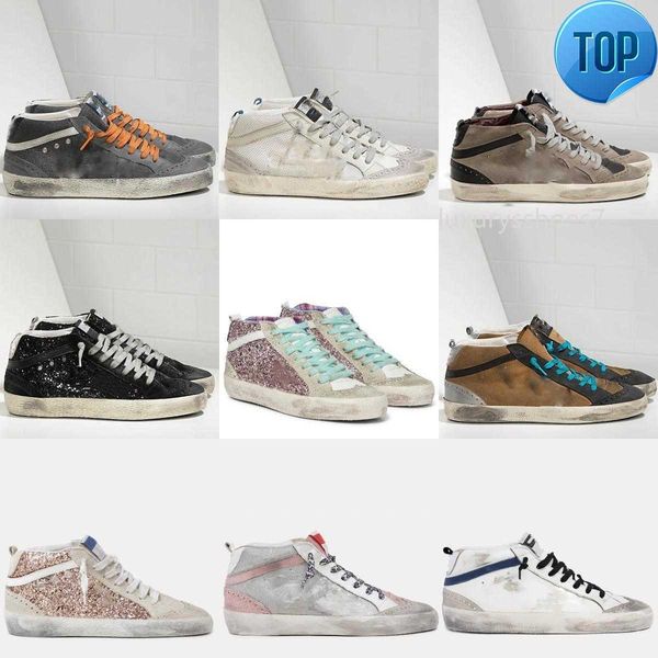 

italy mid star high sneakers fashion women casual goldens×gooseitys×shoes luxury trainers sequin classic white do -old dirty men, Black