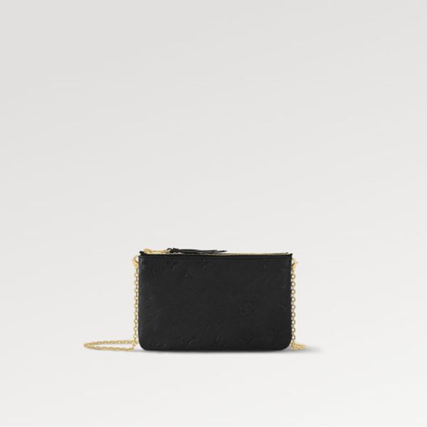 

explosion women's bag double zip pochette money clips wallet pouch purse pocketbook moneybag leather empreinte supple embossed shoulder, Black