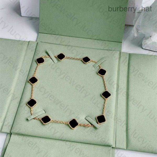 

18k fashion agate four necklace long ten 10 flowers pendant mother-of-pearl for women girl valentine's mother's designer, Silver