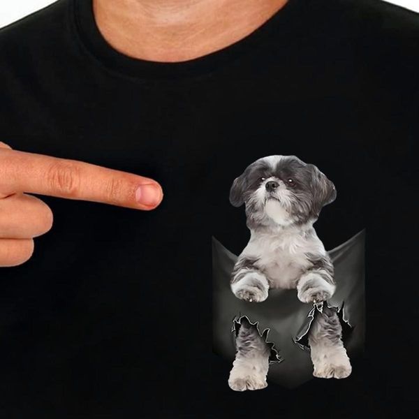 

t-shirt cloocl funny cotton tshirt chest printed cute shih tzu men tee shirt animal fashion black cotton short sleeve, White