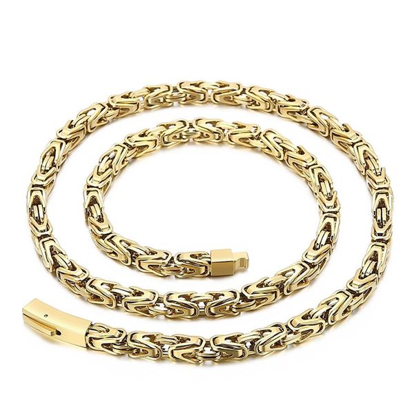 

6mm 26inch black gold silver byzantine chain solid knotted link necklace for mens gifts stainless steel jewelry211n