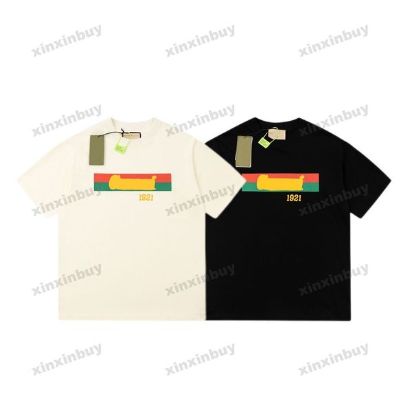 

xinxinbuy men designer tee t shirt 23ss stripe letter 1921 printing short sleeve cotton women black white apricot xs-2xl, Black;brown