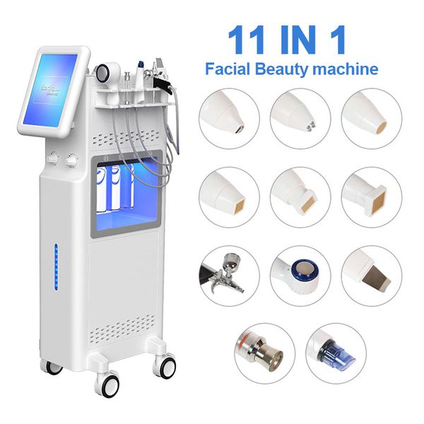 

oxygen jet aqua dermabrasion peeling machine 11 in 1 rf microneedle fractional skin care beauty equipment skin scrubber anti aging skin tigh, Black;white