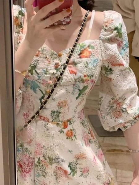 

dresses herstory vintage floral print half sleeve new summer women dress square collar france fariy maxi dress holiday boho vestidos, Black;gray