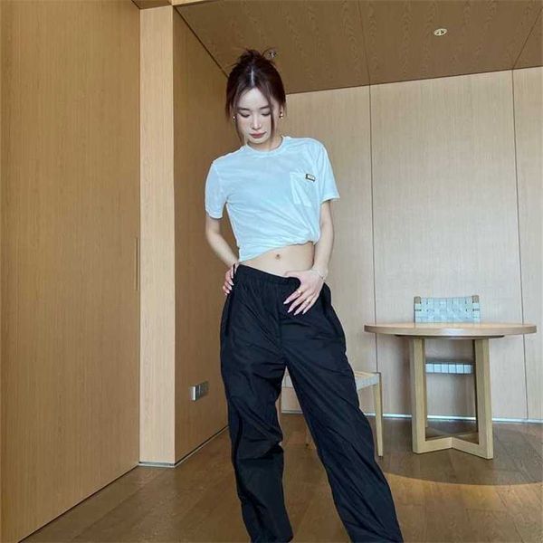

24% off family spring/summer new fashion classic triangle pocket panel foot drawstring casual loose sweatpants, Black;white