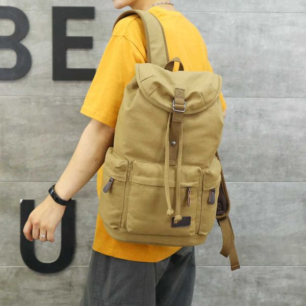 

men's backpack trend canvas men's bag middle school students' bag large capacity outdoor backpack leisure travel bag 230420