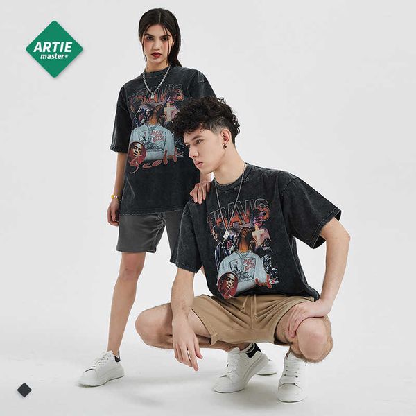 

men and women t-shirtsartie men's wear | summer new singer fried snow wash tide brand men's t-shirt men's short sleeve t-shir, White;black