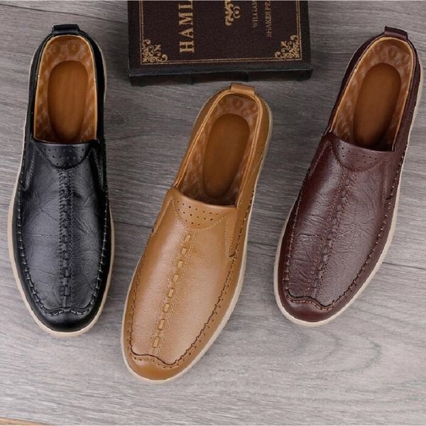 

dress shoes luxury brand classic man moccasins mens genuine leather dark brown wedding loafers for men slip on formal flat 230422, Black