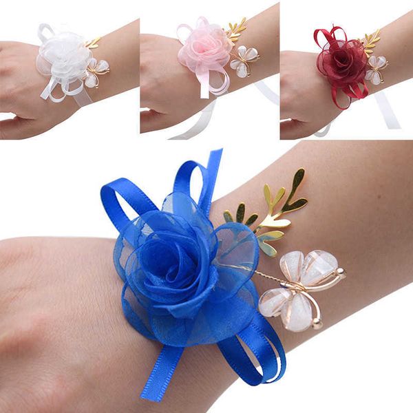 

other fashion accessories 1pc bride wrist flower imitate flower net gauze butterfly decoration bridesmaid sisters wrist flowers wedding supp, Silver