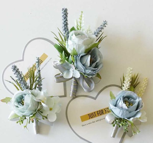 

other fashion accessories corsage wedding boutonnieres blue roses silk bracelet flowers groom man suit buttonhole brooch pins marriage acces, Silver