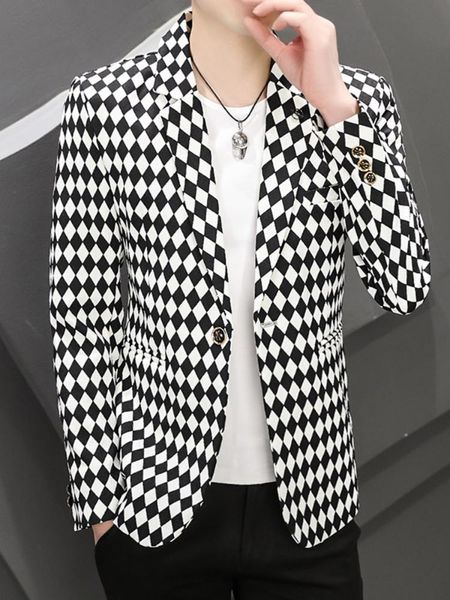 

blazers men blazers spring british style houndstooth young and handsome male slim business casual blazer coat men suit jacket outerwear, White;black