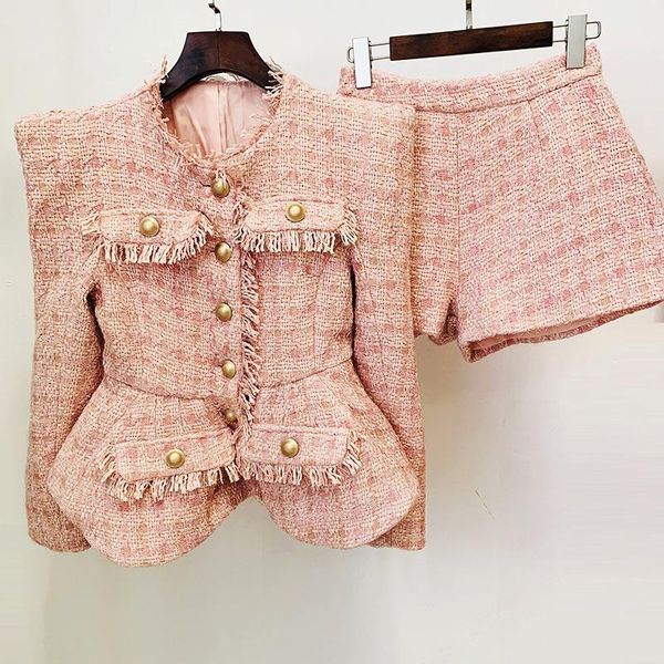 

dress shorts sets two pieces suit autumn winter 2022 new pink bright silk tweed jacket + shorts suit ins popular two piece sets women, White
