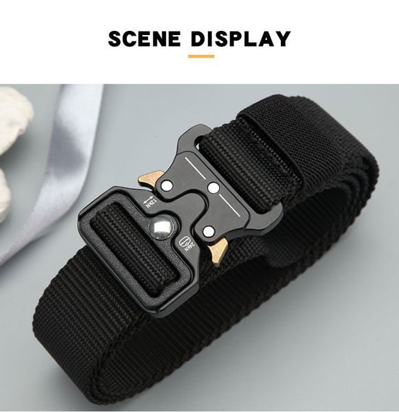 

men's belt outdoor hunting tactics belt multi functional buckle nylon belt marine corps canvas plastic buckle 125cm, Black;green