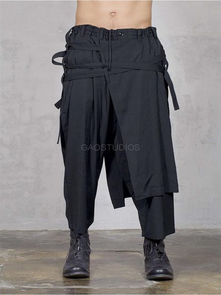 

pants spring and autumn new irregular multi belt deconstructing pants black classic multi layer japanese loose small leg pants