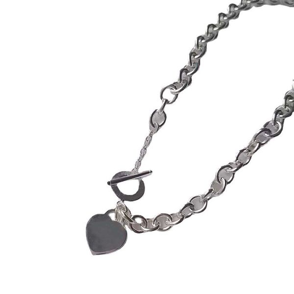 

designerseiko high edition s925 sterling silver tiffy love heart shaped pendant thick chain ot buckle necklace female, Black