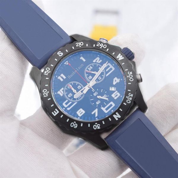 

1884 men watches blue rubber strap vk battery chronograph quartz movement wristwatches luxusuhr luminous hanbelson214d, Slivery;brown