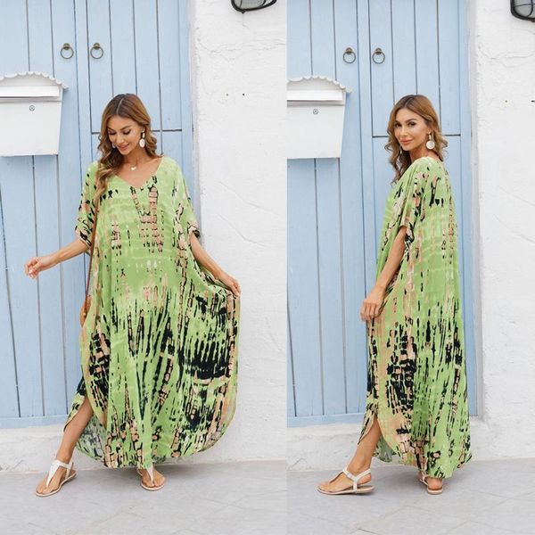 

dresses women multicolor tiedye striped beach robe dress size split swimsuit cover up oversized loose maxi long kaftan, Black;gray