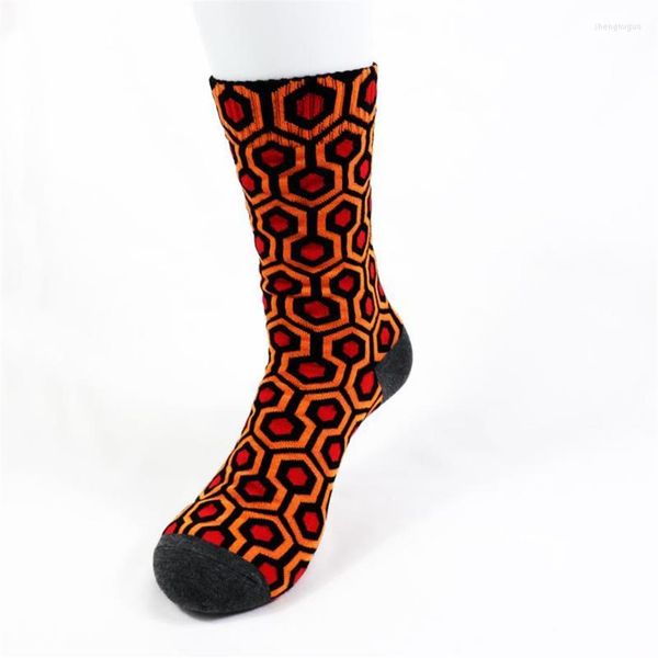 

men's socks men's overlook el the shining carpet cult movie streetwear men cotton hexagon pattern socksmen's307h, Black