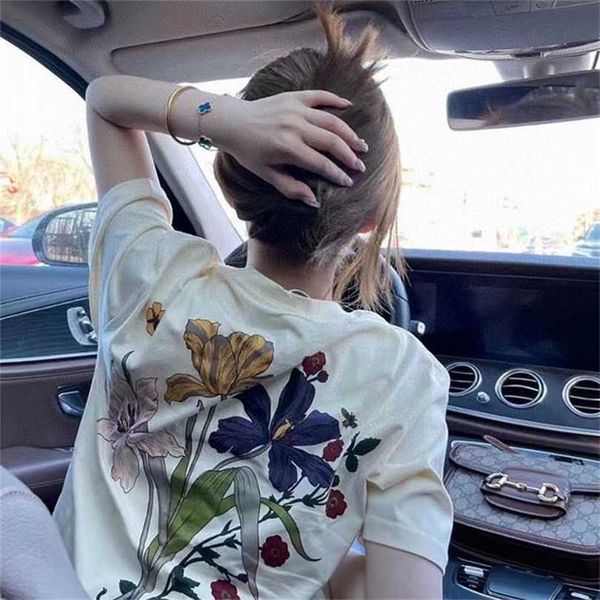 

22% off summer new home back flower short printed t-shirt fashion half sleeve women's dress, White