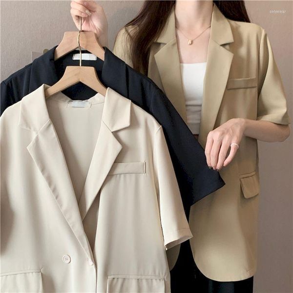 

Women's Suits Lnsozkdg Japanese Women Blazers Summer 2023 Suit Jacket Female Ly Thin Loose Casual Short-sleeved Clothing, Beige