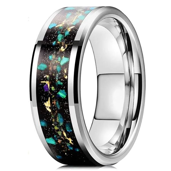 

trendy 8mm men galaxy tungsten carbide ring colorful opal meteorites inlaid ring men wedding band jewelry, Silver