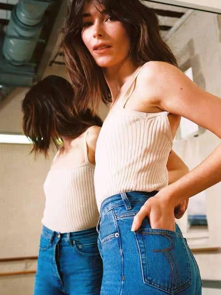

t-shirt 2022 spring and summer new cotton knitted suspenders letter embroidery twocolor tank women, White
