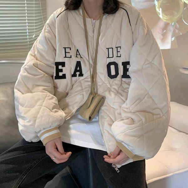 

leather winter women's black jacket fashion diamond baseball uniform loose jacket thickening warm women's down jacket padded jacke