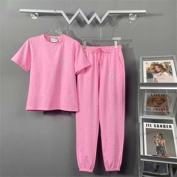 

24% off women's diamond letter t-shirt short sleeve elastic waist guard pants sports set, White