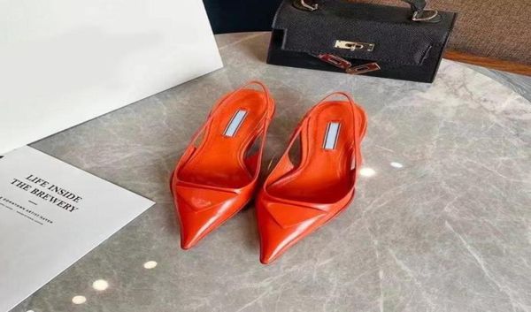 

2021 spring bag pointed 3cm highheeled sandals colorful classic triangle badge decoration fashionable women sheepskin lining3038833, Black