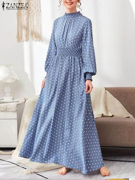 

dresses spring bohemian beach part dress zanzea women long sleeve o neck printed polka dots robe loose casual vestidos kaftan sundress, Black;gray