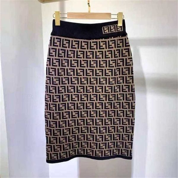 

22% off european vintage letter knitted half waist slim fit elastic wrap hip mid skirt women's dress, Black