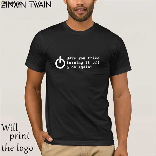 

t-shirts t shirts have you tried turning it off and on again funny printed shirt geek nerd top, White;black