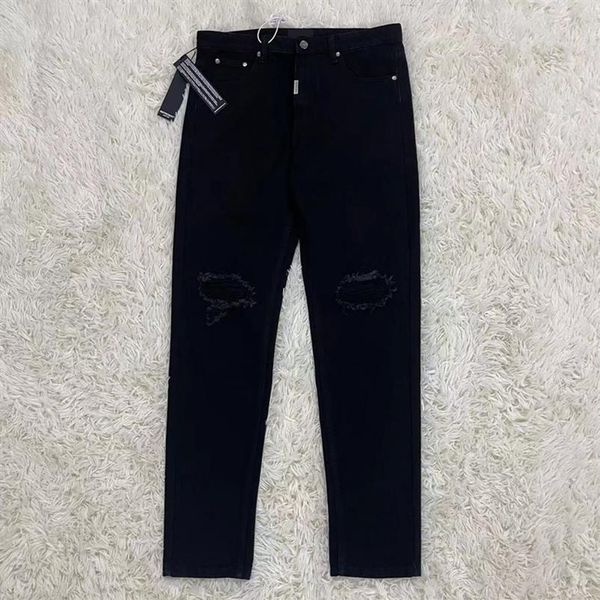 

23ss men usa autumn winter zipper denim pants washed broken patchwork jeans high street ripped straight trousers 3083018, Black;brown