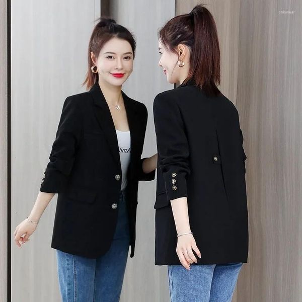 

Women' Suits Spring Autumn Women Black Blazer Korean Fashion Long Sleeve Casual Coat Female Loose Office Suit Tops Ladies Outerwear G2658, Beige
