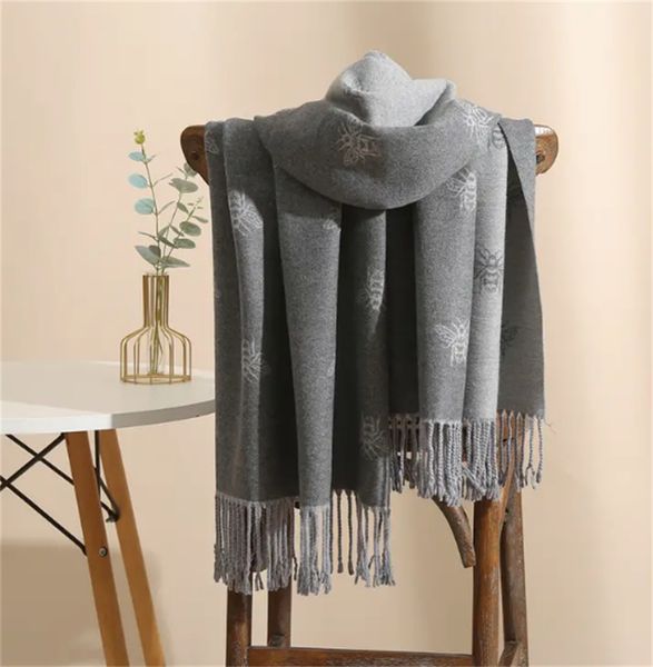 

women's jacquard bee cashmere scarf, fashionable design, classic warmth, Blue;gray