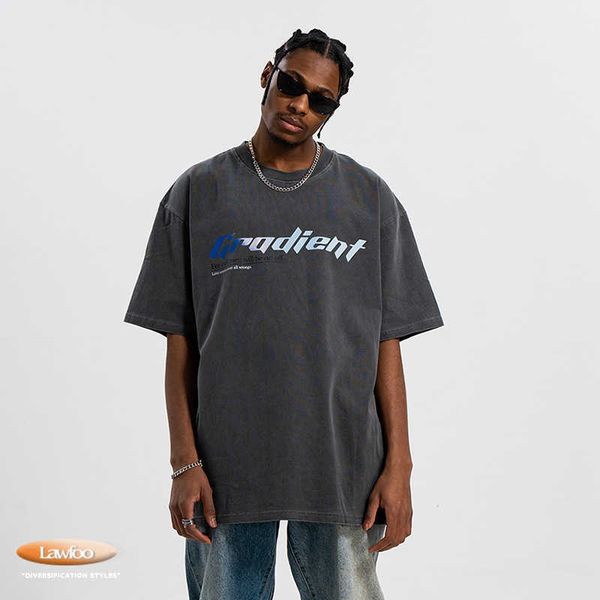 

men and women t-shirtslawfoo spring/summer china-chic brand american wash direct jet text print loose fit couple t-shirt fashion, White;black