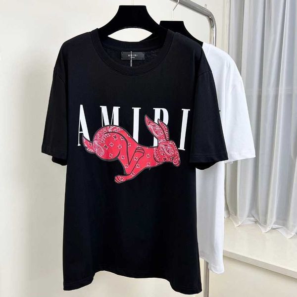 

2023designer fashion tees tshirt year of the rabbit limited amiiri 2023 early spring men's women's loose fit american casual high, White;black