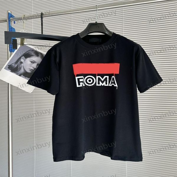 

xinxinbuy men designer tee t shirt 23ss roma colour letters print short sleeve cotton women blue xs-l184k, Black;brown
