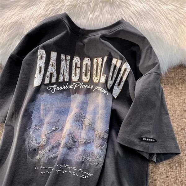 

22% off american trendy vintage short sleeved t-shirt for women loose oversize niche street couple summer, White;black