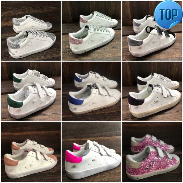 

italy deluxe baby boy girl sneakers super ball star shoes sequin classic white leather do-old dirty designer children kids superstar, Black