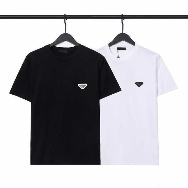 

20% off family early spring new classic triangle hardware button decoration simple and generous round neck short sleeve t-shirt top, White