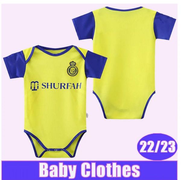 

22 23 al nassr fc baby clothes soccer jerseys ronaldo home yellow version shirt short sleeves uniforms, Black;yellow
