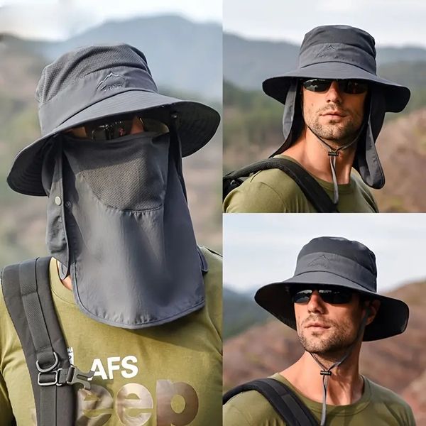 

Outdoor Hats2023 Quick-drying Boonie Men Hat Outdoor Face Mask Wide Brim Bucket Hat Sun Protection Wide Brim Cap For Fishing Hunting, S01