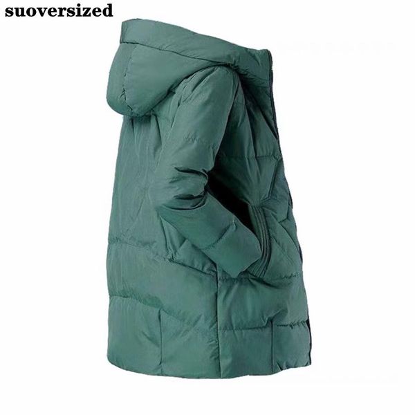 

leather winter oversized 4xl midlength cotton padded coat womens hooded parkas warm thick overcoat snow wear outwear sobretudos, Black