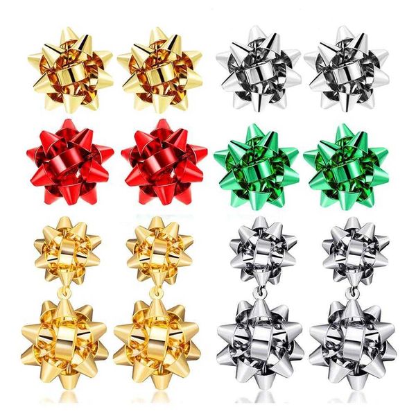 

charm christmas bow earrings xmas present bow earrings christmas stud earrings for women girls 2020 fashion new year gift w0422, Golden